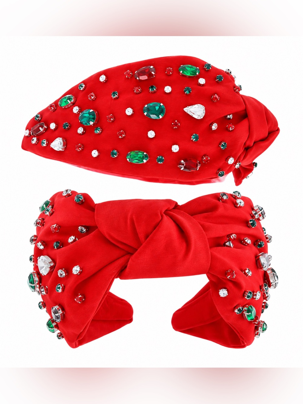 Embellished Red Headband Holiday Christmas Rhinestone Knot New